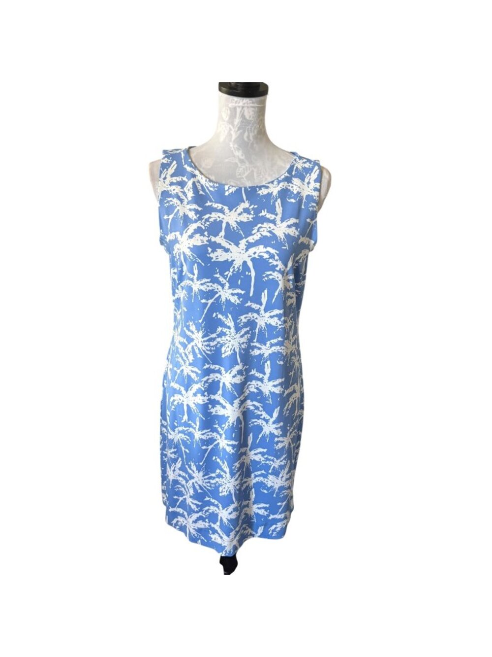 Lulu-B Blue Sheath Dress Palm Tree Print Blue Sleeveless UPF 50+ Size Medium